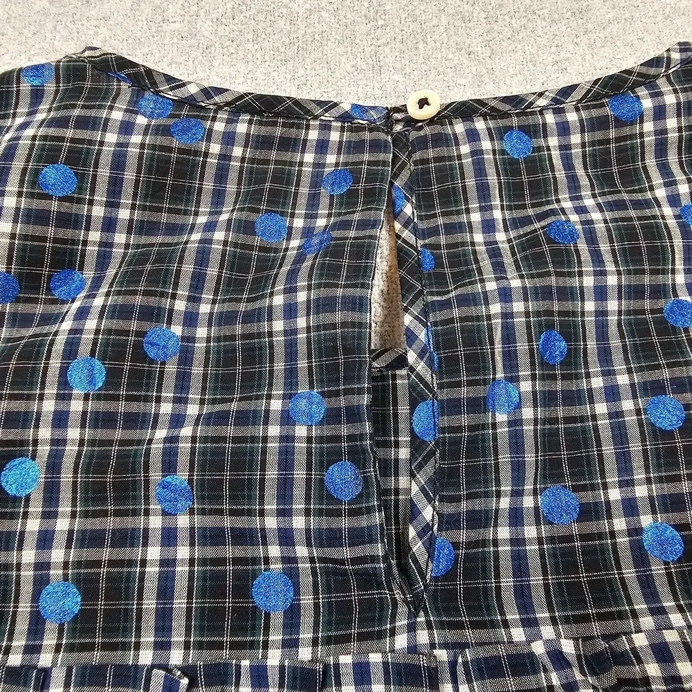 J.Crew Crewcuts Tiered‎ Shirt Top Plaid Polka-Dots Cotton Blue Youth Girls 14